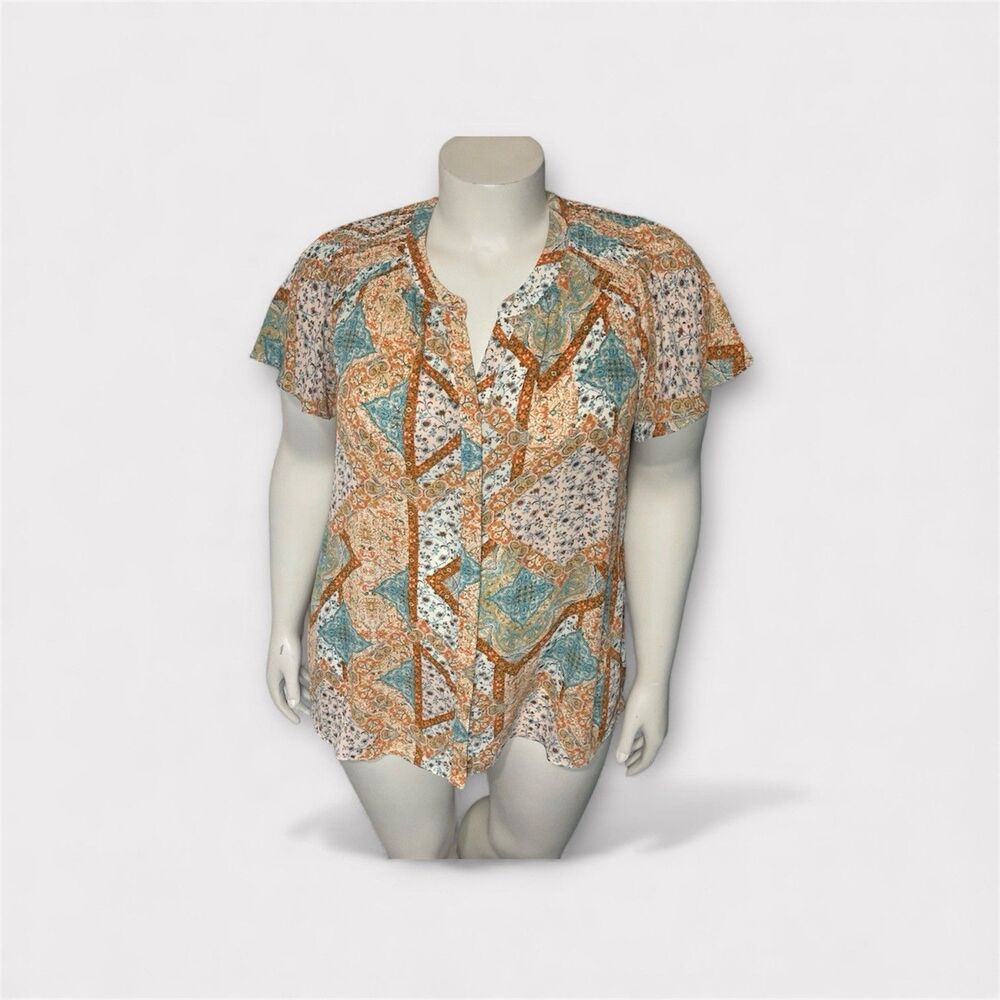 Rose & Olive Womens‎ Top Size 1X Multicolor Button Up Floral Boho Lightweight